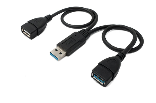 SYSTEM-S USB 3.0 snúra 30cm Tegund A &amp; 2.0 Tegund A kvenkyns í 3.0 Tegund A karlkyns svart