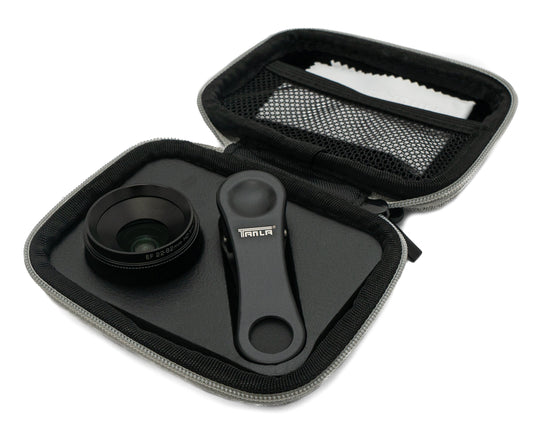 SYSTEM-S Macro lens 1.1x to 2.8x magnification with clip and protective case for smartphone