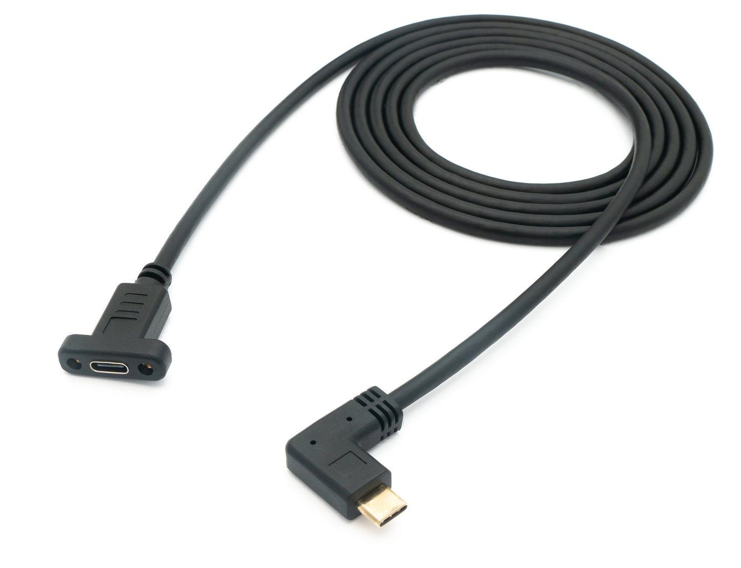 SYSTEM-S USB 3.1 snúra 1,8 m Tegund C karlkyns í kvenkyns skrúfuhornssnúra í svörtu