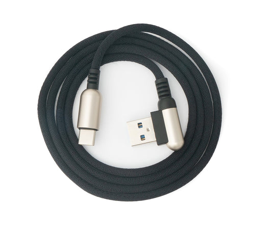 SYSTEM-S USB 3.1 snúra 100 cm Type C karlkyns í 3.0 Type A karlkyns fléttuð vinklaður svartur