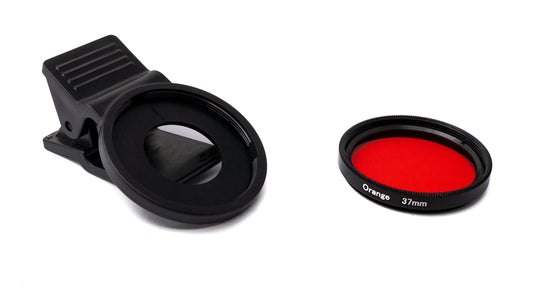 SYSTEM-S Farbfilter Orange 37 mm Linse Farbe mit Clip für Smartphones in Schwarz