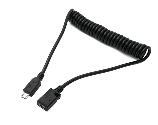 SYSTEM-S USB 2.0 Kabel 120 cm Micro B Stecker zu Mini B Buchse Spirale in Schwarz