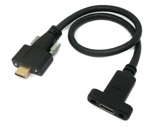 SYSTEM-S USB 3.1 Gen 2 snúra 30 cm Type C karlkyns í kvenkyns skrúfusnúningur svartur