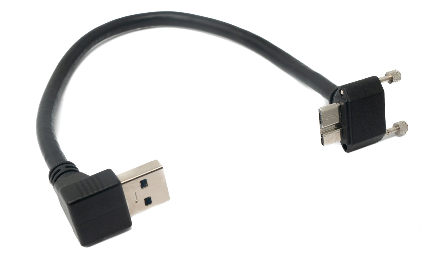 SYSTEM-S USB 3.0 Kabel 30 cm Micro B Stecker zu A Stecker Schraube Winkel Schwarz