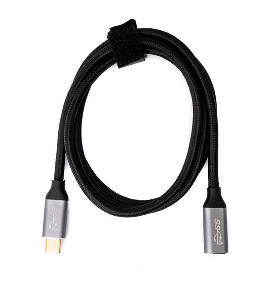 SYSTEM-S USB 3.1 Gen 2 100W Kabel 25 cm Typ C Stecker zu Buchse geflochten in Schwarz