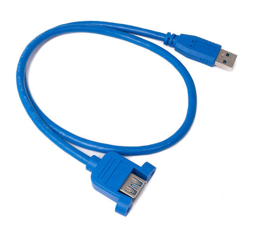 SYSTEM-S USB 3.0 snúra 60 cm Tegund A karlkyns í kvenkyns skrúfusnúningur blár