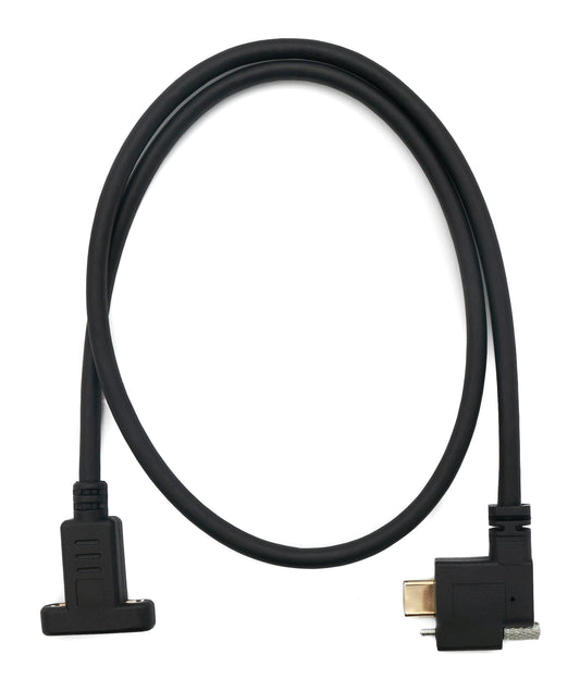 SYSTEM-S USB 3.1 snúra 60 cm Type C karlkyns í kvenkyns skrúfuhornssnúra í svörtu 