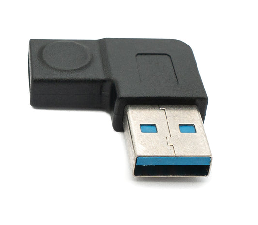SYSTEM-S USB 3.1 millistykki af gerð C kvenkyns í 3.0 af gerð A karlkyns vinklaðan snúru í svörtu