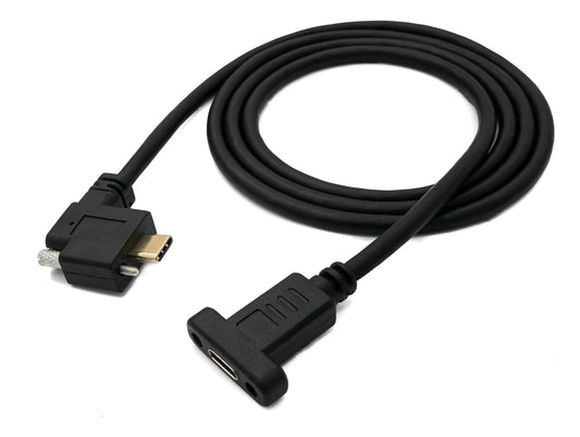 SYSTEM-S USB 3.1 Kabel 100 cm Typ C Stecker zu Buchse Schraube Winkel in Schwarz