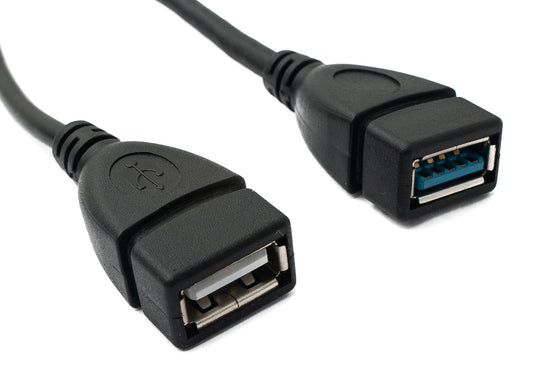 SYSTEM-S USB 3.0 snúra 30cm Tegund A &amp; 2.0 Tegund A kvenkyns í 3.0 Tegund A karlkyns svart