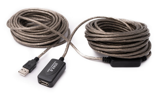 SYSTEM-S USB 2.0 snúra 20 m Tegund A karlkyns í kvenkyns snúra í gráum