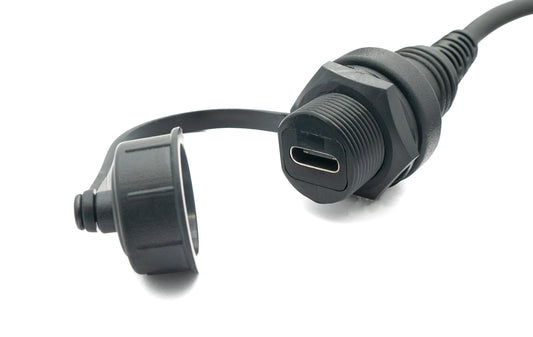 SYSTEM-S USB 3.1 Kabel 100 cm Typ C Stecker zu Buchse Bulkhead wasserfest Schwarz
