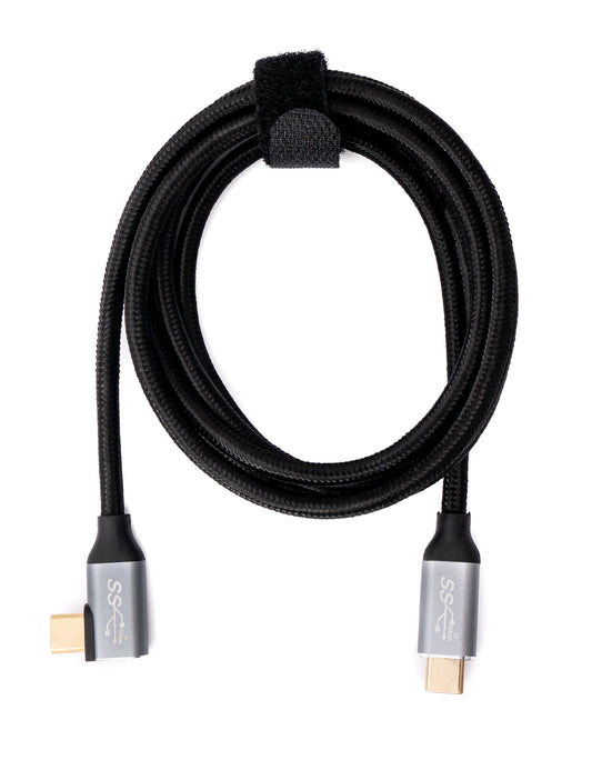 SYSTEM-S USB 3.1 Gen 2 Kabel 100W 150 cm Typ C Stecker zu Stecker Winkel geflochten Schwarz