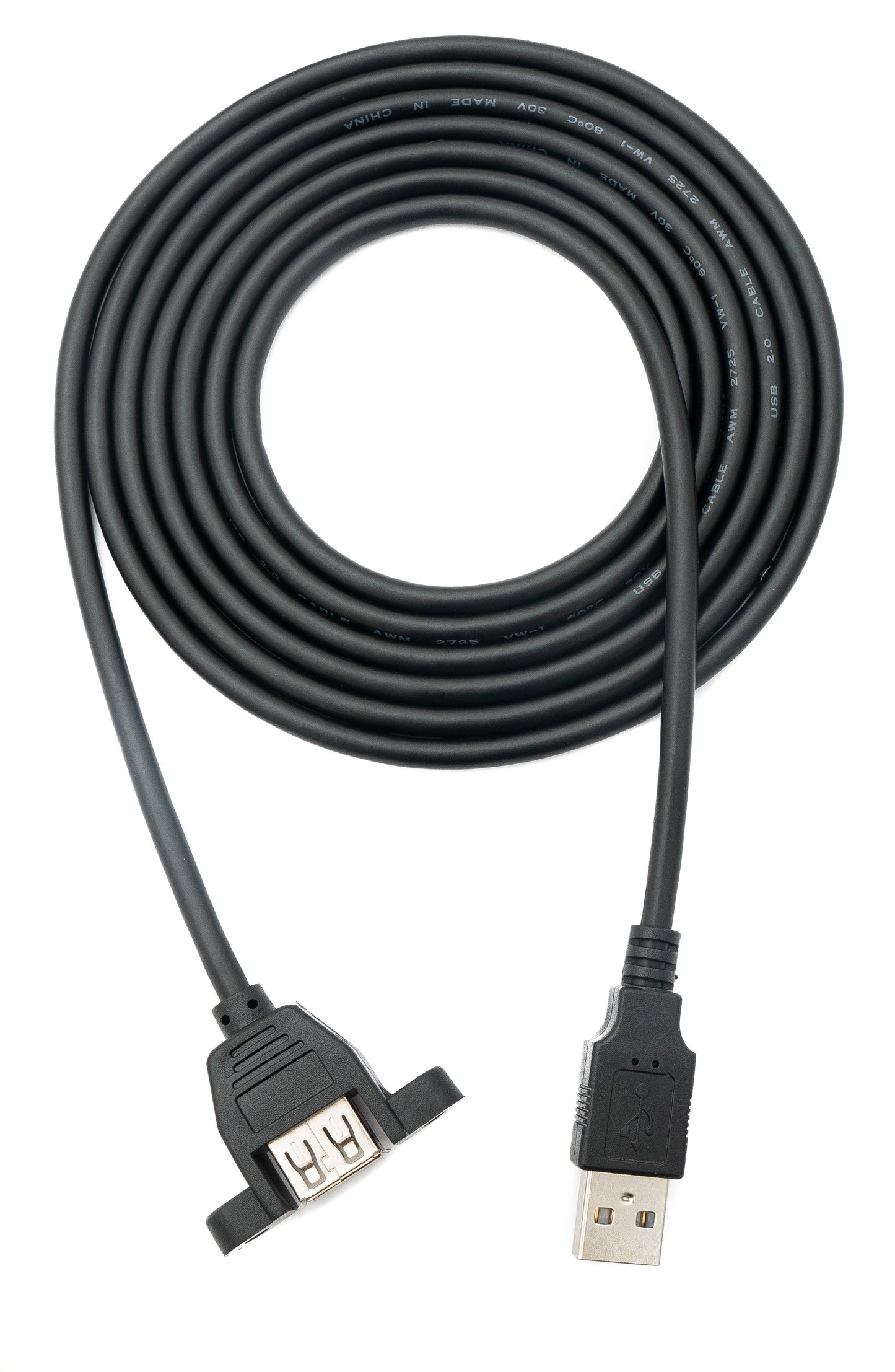 SYSTEM-S USB 2.0 snúra 2 m Tegund A karlkyns í kvenkyns skrúfusnúningur svartur