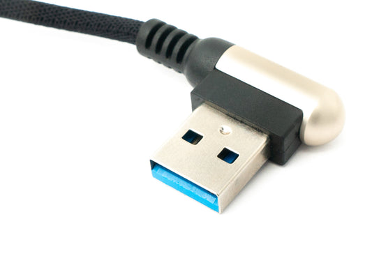 SYSTEM-S USB 3.1 snúra 100 cm Type C karlkyns í 3.0 Type A karlkyns fléttuð vinklaður svartur
