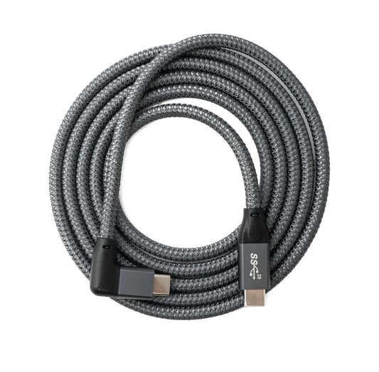 SYSTEM-S USB 3.1 Gen 2 Kabel 150 cm Typ C Stecker zu Stecker Winkel geflochten in Grau