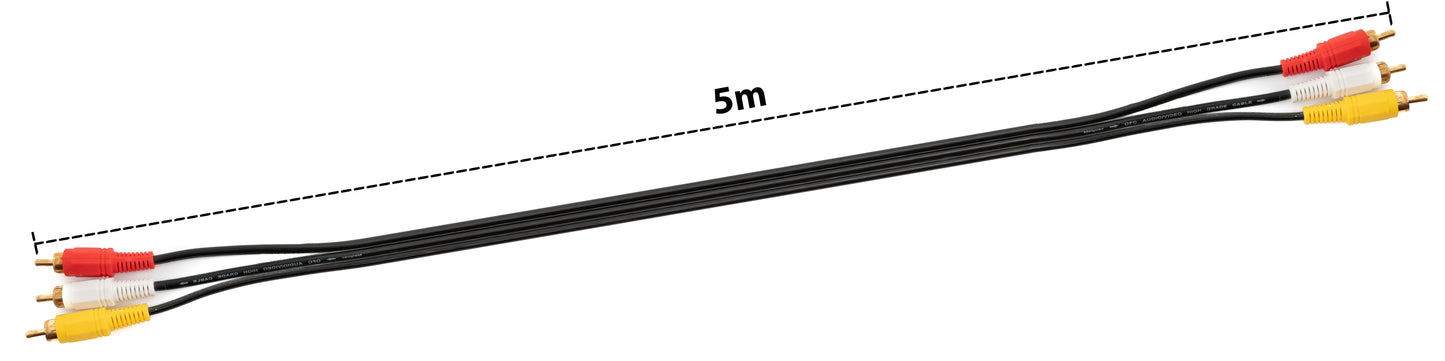 SYSTEM-S Cinch 3 RCA kapall 5 m karlkyns í karlkyns stereó og samsett AV svartur