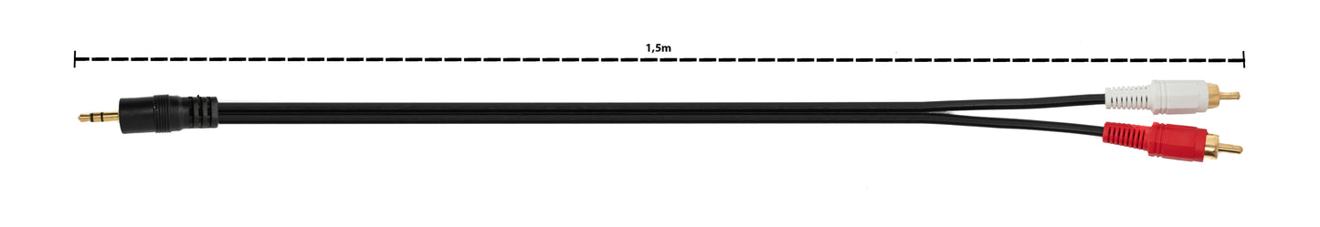 SYSTEM-S Cinch 2 RCA snúra 1,5m tengi í AUX 3,5mm jack tengi Stereo AV í svörtu