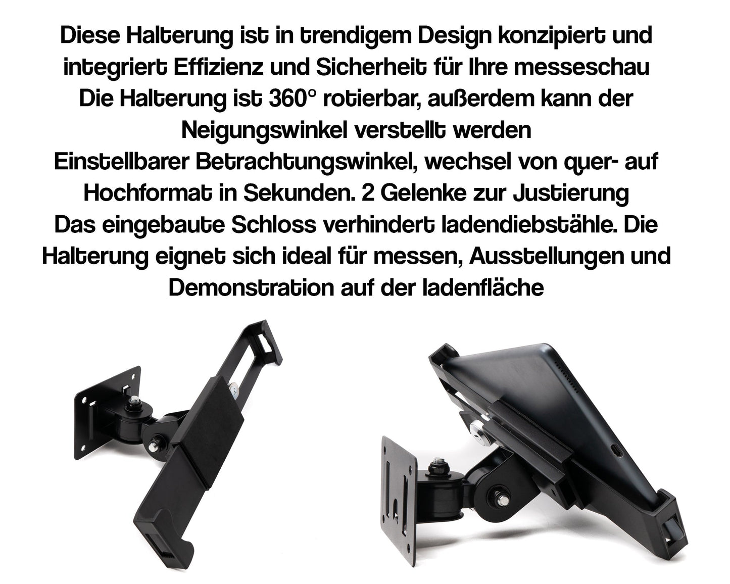 System-S Lockable Wall Mount for Tablets from 9 to 13 inches in Black 