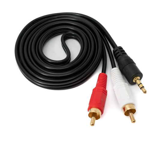SYSTEM-S Cinch 2 RCA snúra 1,5m tengi í AUX 3,5mm jack tengi Stereo AV í svörtu