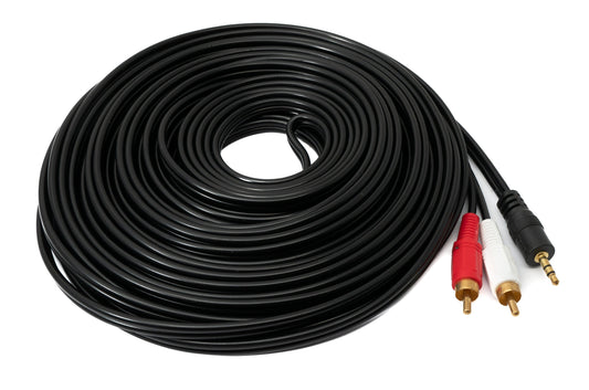 SYSTEM-S Cinch 2 RCA snúra 15 m tengi í AUX 3,5 mm jack tengi fyrir stereó AV í svörtu