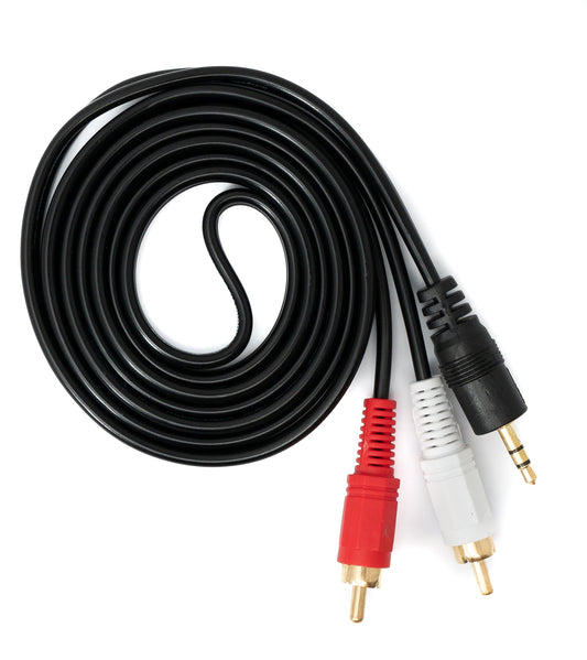 SYSTEM-S Cinch 2 RCA snúra 1,5m tengi í AUX 3,5mm jack tengi Stereo AV í svörtu