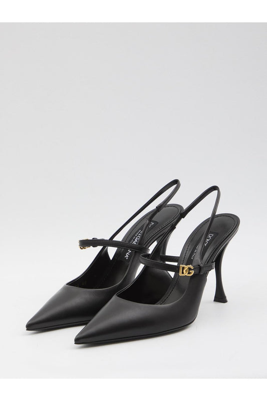 Black leather slingback pumps
