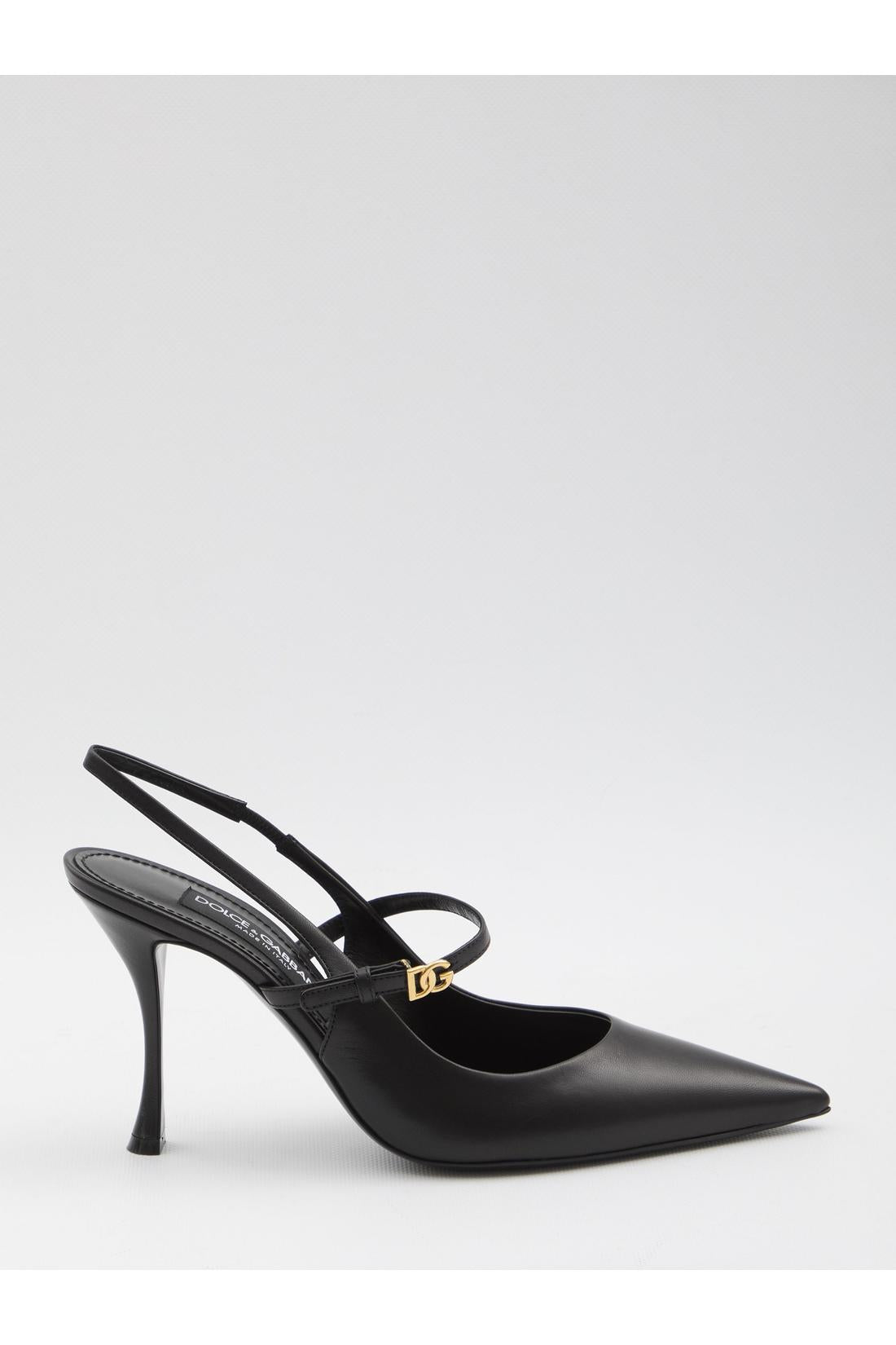 Black leather slingback pumps
