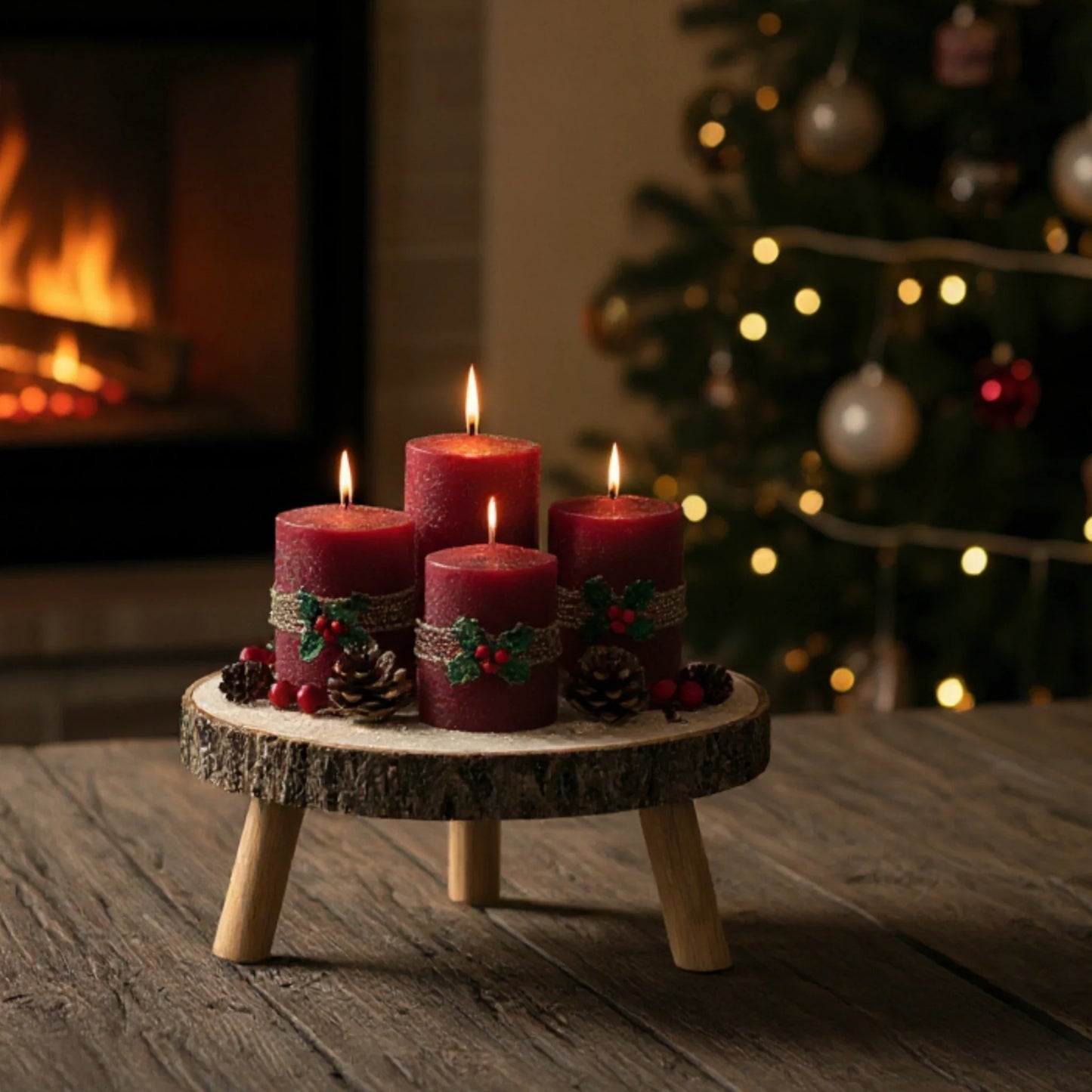 Baumscheibe auf Füßen Kerzentablett natur Baumrinde rund 20-26 cm Pflanzenständer