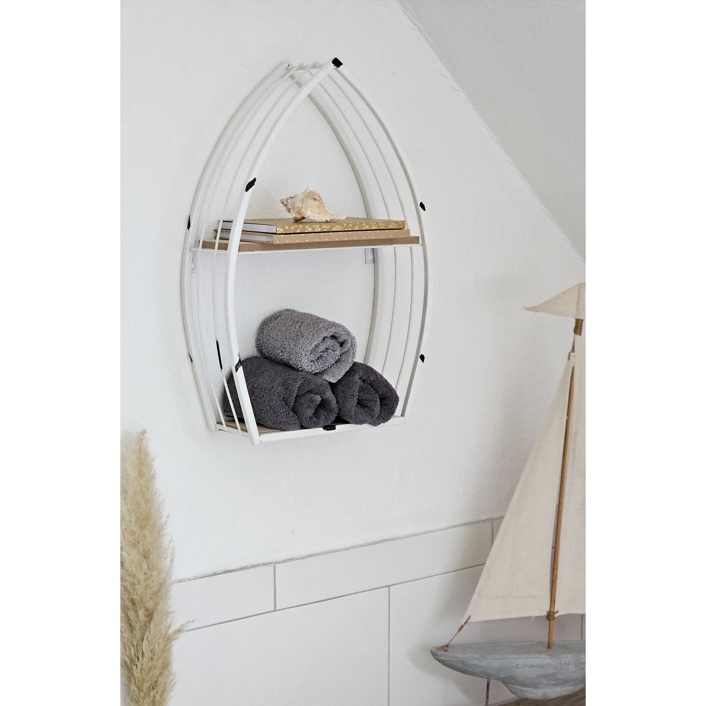 Regal Boot Weiß Wandregal Maritim Metall MDF-Holz 48x32x12 cm Dekoregal Shabby