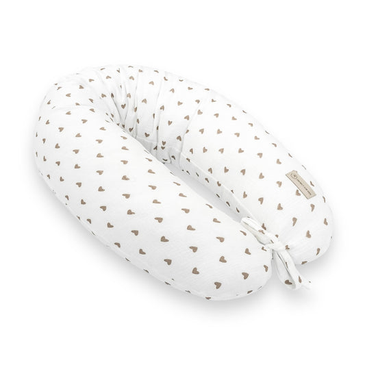 Stillkissen & Schwangerschaftsstillkissen Musselin XXL | Herzen braun