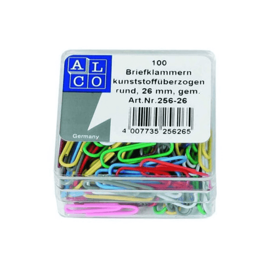 Büroklammern 26 mm, farbig aus Kunststoff runde Form ALCO 256-26 - 100 Stück