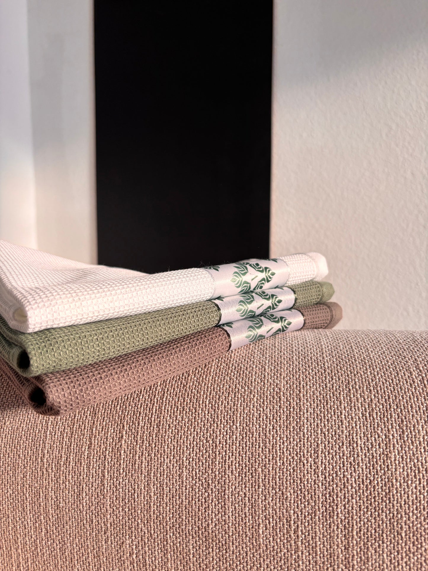 3-color set - waffle-weave kitchen towels - 100% cotton - 50x70cm