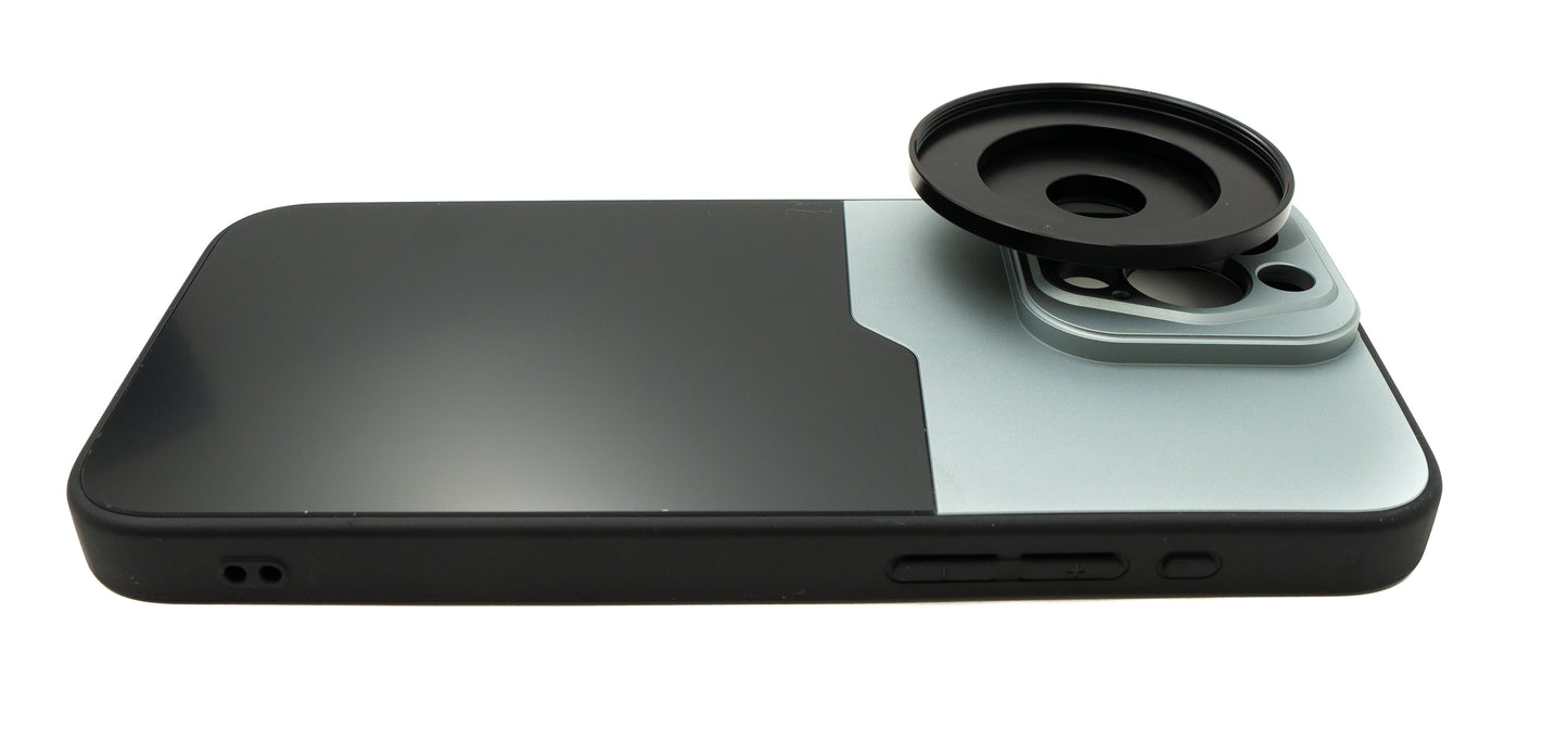 SYSTEM-S Lens Case 52 mm compatible with effect lens with thread for iPhone 15 Pro Max in Black Grey