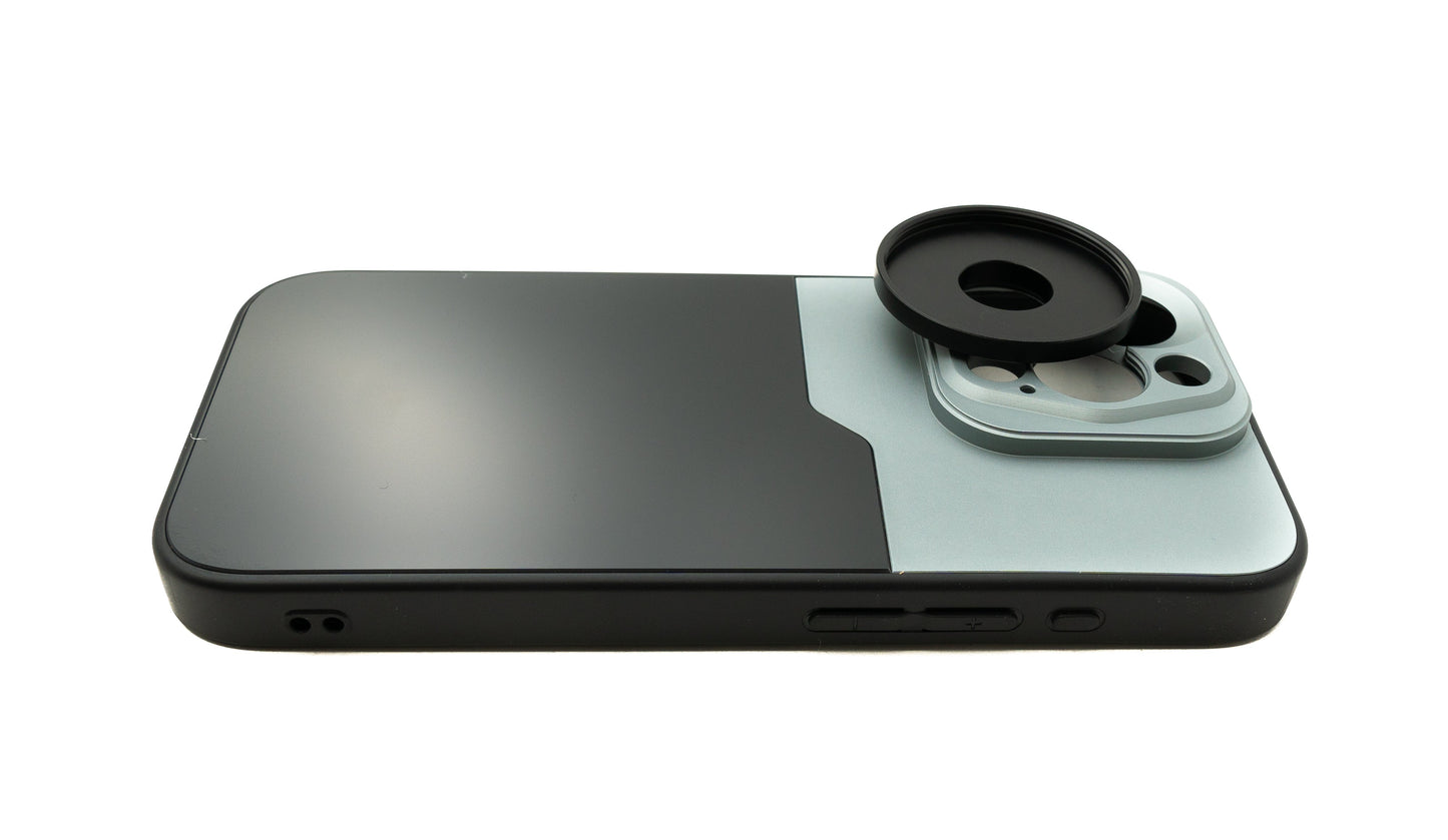 SYSTEM-S Lens Case 37 mm compatible with effect lens with thread for iPhone 15 Pro in Black Grey