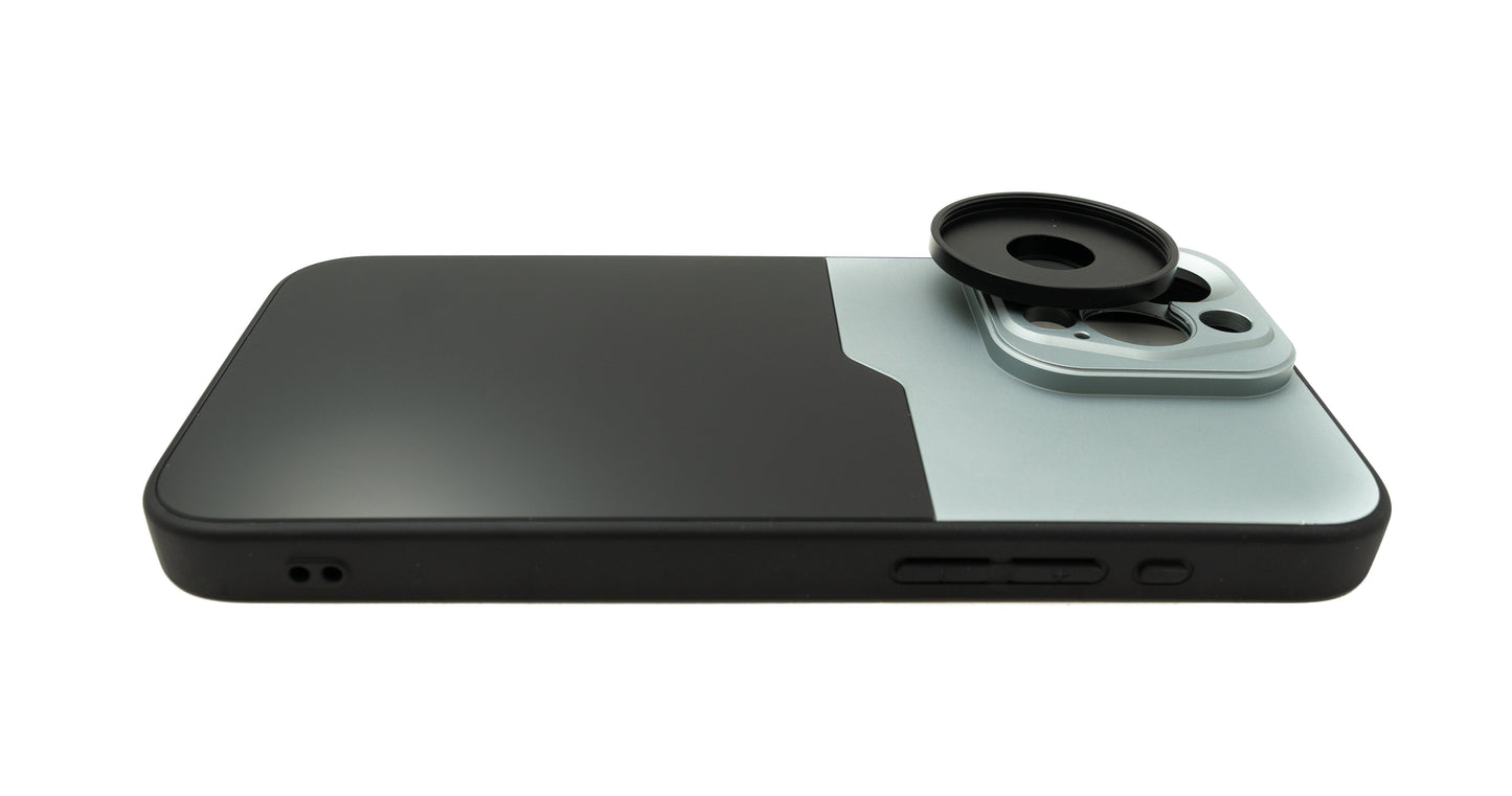 SYSTEM-S Lens Case 37 mm compatible with effect lens with thread for iPhone 15 Pro Max in Black Grey