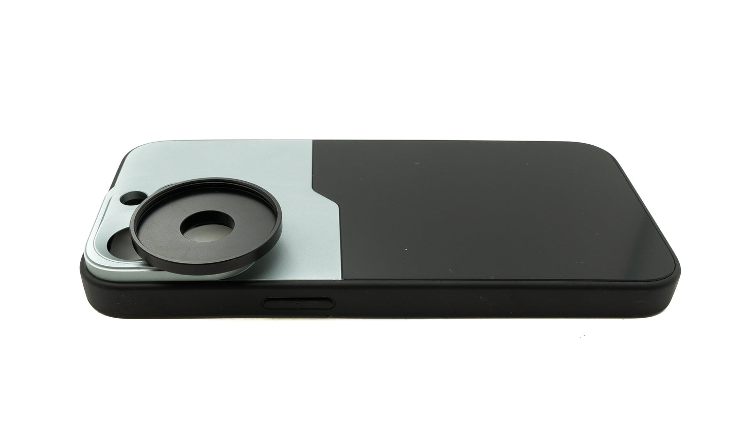 SYSTEM-S Lens Case 37 mm compatible with effect lens with thread for iPhone 15 Pro Max in Black Grey