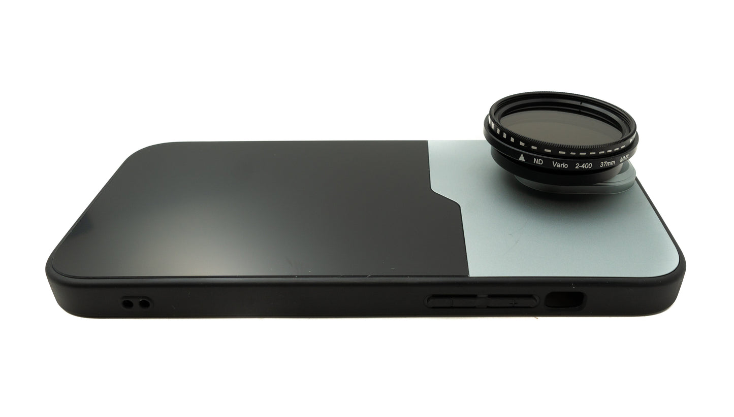 SYSTEM-S ND Vario Filter 37 mm 2 to 400 Neutral Density with Thread Case for iPhone 15 Plus