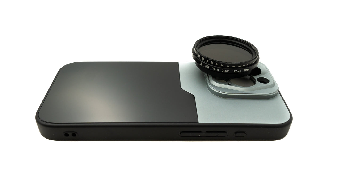 SYSTEM-S ND Vario Filter 37 mm 2 to 400 Neutral Density with Thread Case for iPhone 15 Pro