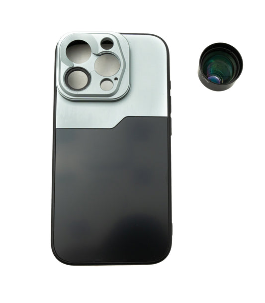 SYSTEM-S aðdráttarlinsa 3x aðdráttarlinsa 37 mm sía með hulstri fyrir iPhone 15 Pro í svörtu og gráu
