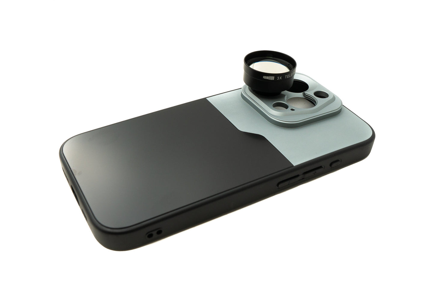 SYSTEM-S aðdráttarlinsa 3x aðdráttarlinsa 37 mm sía með hulstri fyrir iPhone 15 Pro í svörtu og gráu