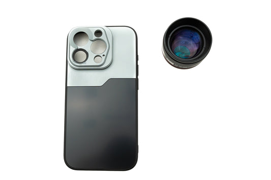 SYSTEM-S EF70mm Portrait Telephoto Lens 37 mm HD Filter with Case for iPhone 15 Pro in Black Grey