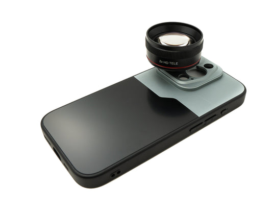 SYSTEM-S EF70mm Portrait Telephoto Lens 37 mm HD Filter with Case for iPhone 15 Pro in Black Grey