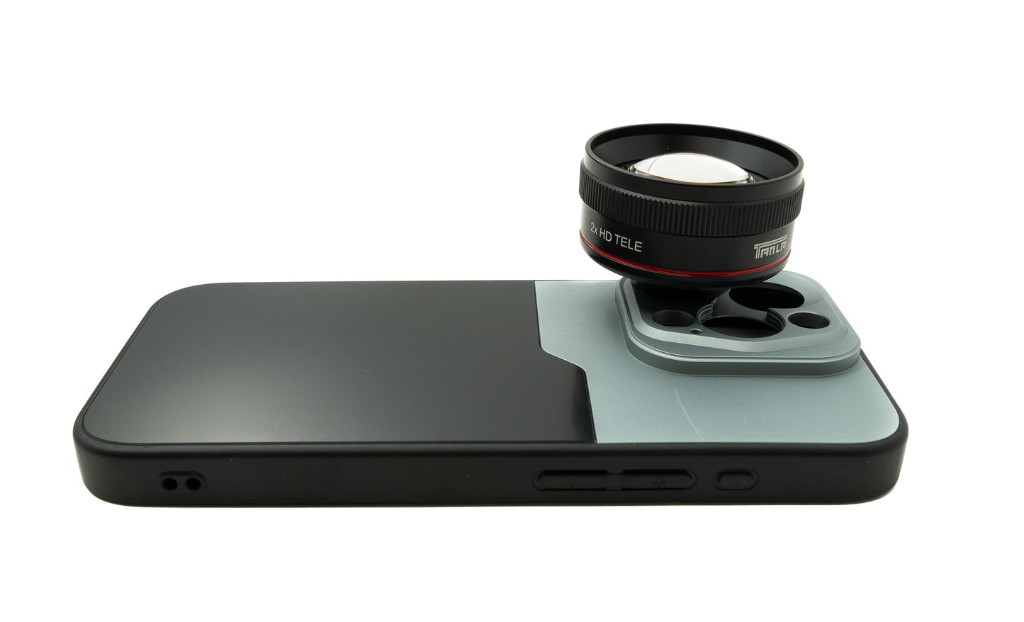 SYSTEM-S EF70mm Portrait Telephoto Lens 37 mm HD Filter with Case for iPhone 15 Pro in Black Grey