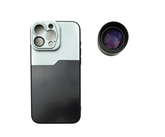 SYSTEM-S EF70mm Portrait Tele Objektiv 37 mm HD Filter mit Hülle für iPhone 15 Pro Max in Schwarz Grau