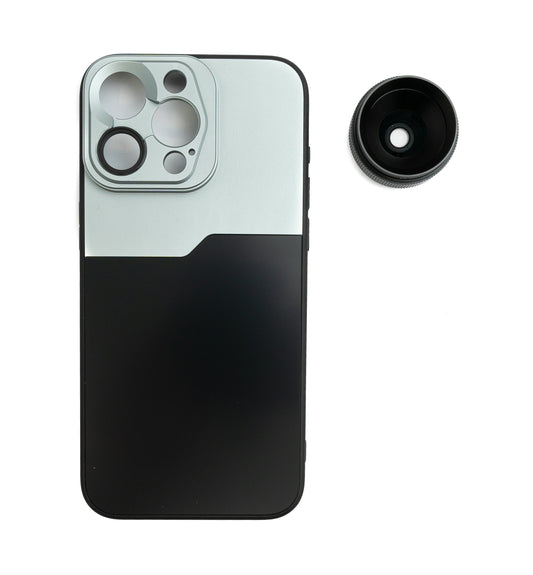 SYSTEM-S Macro Lens 1.1x to 2.8x Filter 37 mm with Case for iPhone 15 Pro Max in Black Gray