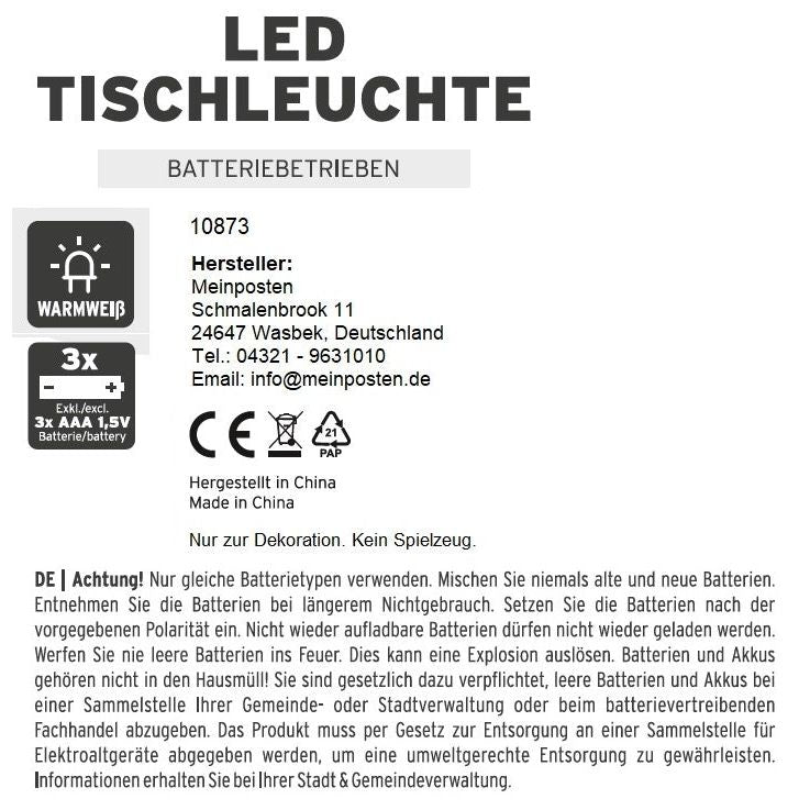 Lampe Leuchte kleine Tischleuchte LED Camping dimmbar tragbar batteriebetrieben