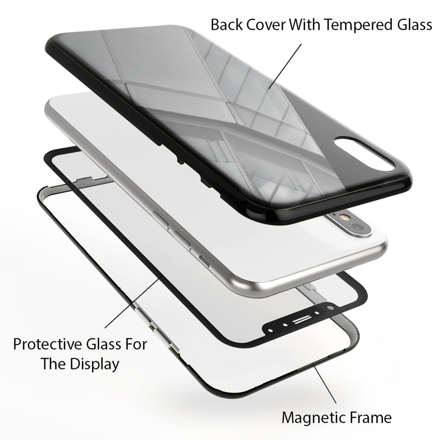 NALIA 360° Magnetic Case for iPhone XS Max, Slim Hard Case with Screen Protection