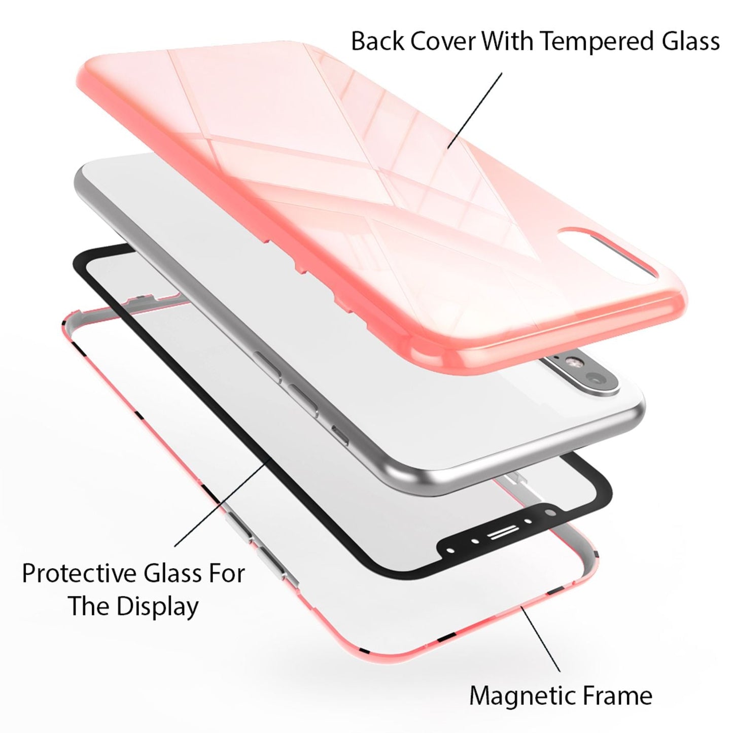 NALIA 360° Magnetic Case for iPhone XS Max, Slim Hard Case with Screen Protection