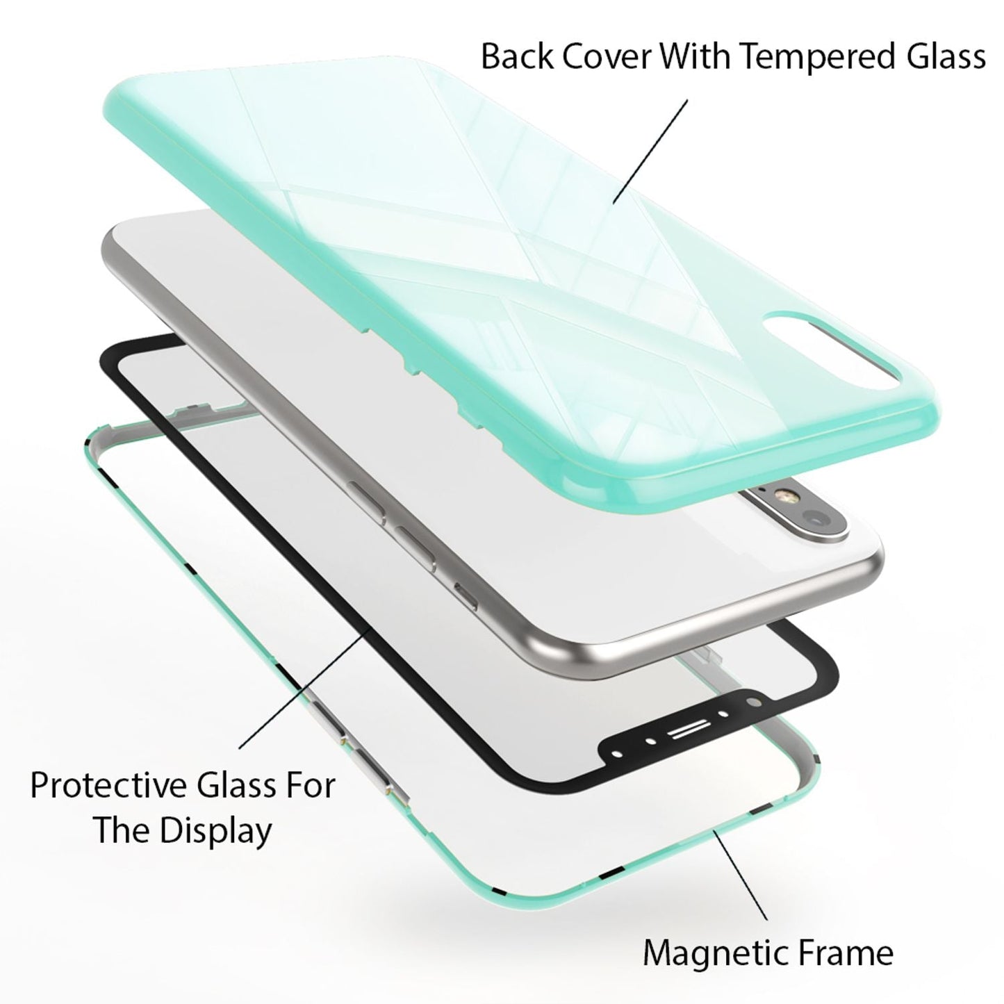 NALIA 360° Magnetic Case for iPhone XS Max, Slim Hard Case with Screen Protection